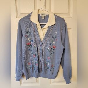 Vintage Alfred Dunner Embroidered Mock Cardigan | Floral Knit | Size Small